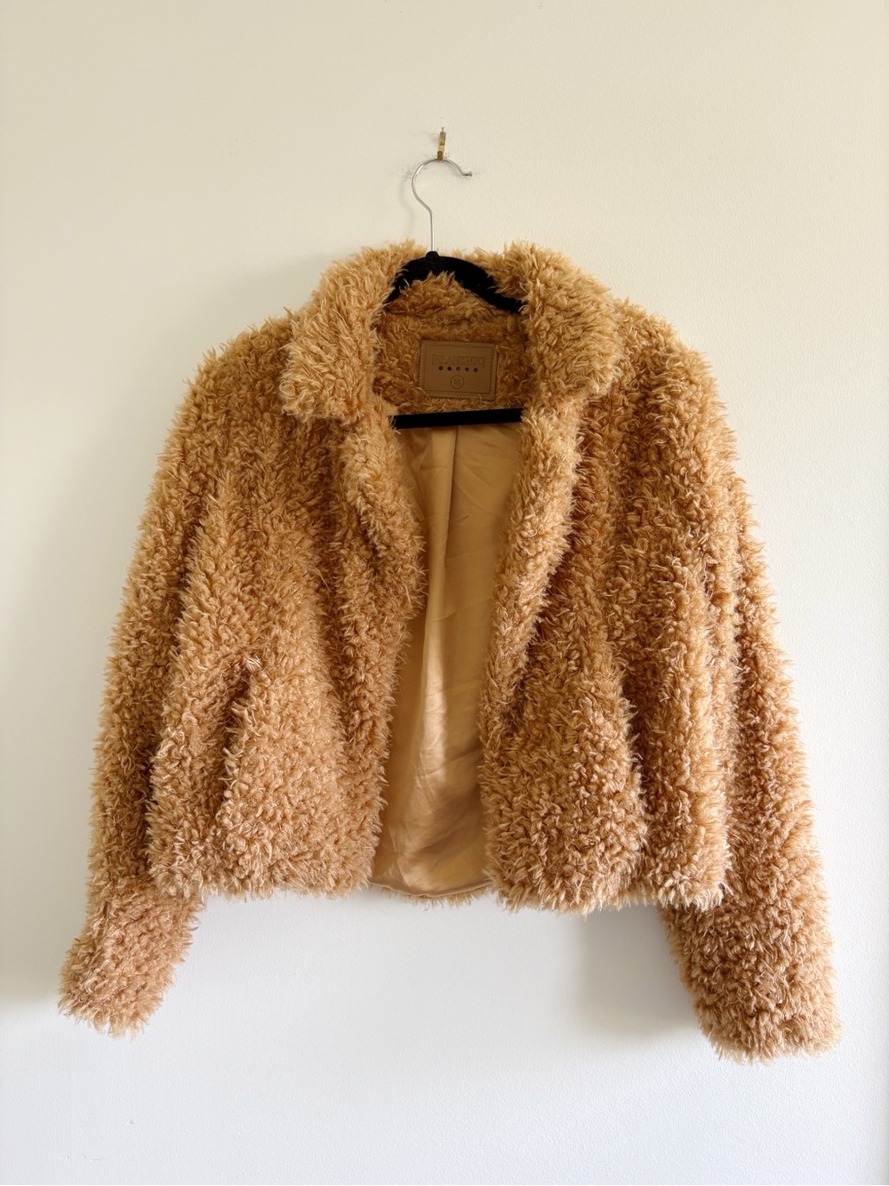 Blank NYC Teddy Faux-Shearling Jacket in Tan/Camel Sz Medium